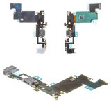 Шлейф для iPhone 6S Plus, коннектора наушников, коннектора зарядки, черный, с микрофоном, с компонентами, High Copy