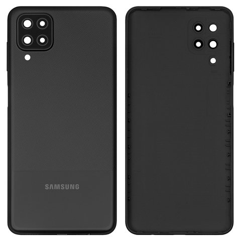 Задня панель корпуса для Samsung A127 Galaxy A12 Nacho, чорна, із склом камери, з боковою кнопкою