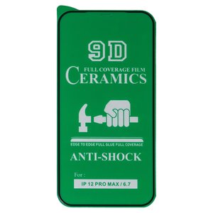 Захисна плівка Ceramics для Apple iPhone 12 Pro Max, чорна, 0,2 мм 9H, сумісне з чохлом, Full Glue, шар клею нанесений по всій поверхні