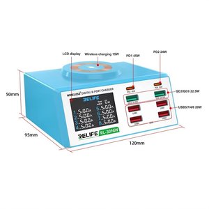 Сетевое зарядное устройство RELIFE RL 309AW, 100 Вт, Quick Charge, Power Delivery PD , с беспроводной зарядкой, 8 портов