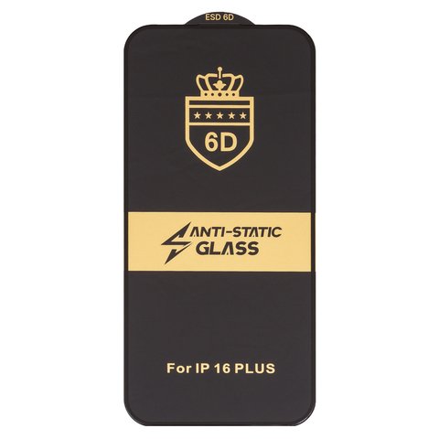 Защитное стекло ESD 6D для Apple iPhone 15 Plus, iPhone 16 Plus, совместимо с чехлом, Full Glue, Anti Static, без упаковки , черный