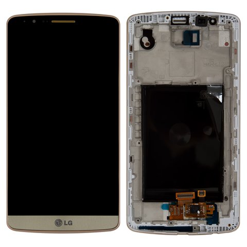 LCD compatible with LG G3 D855, golden, with frame, Original PRC  