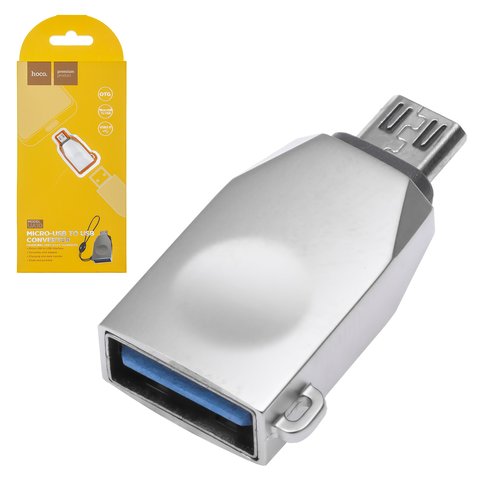 Адаптер Hoco UA10, USB тип A, micro USB тип B, серебристый, OTG, #6957531070283