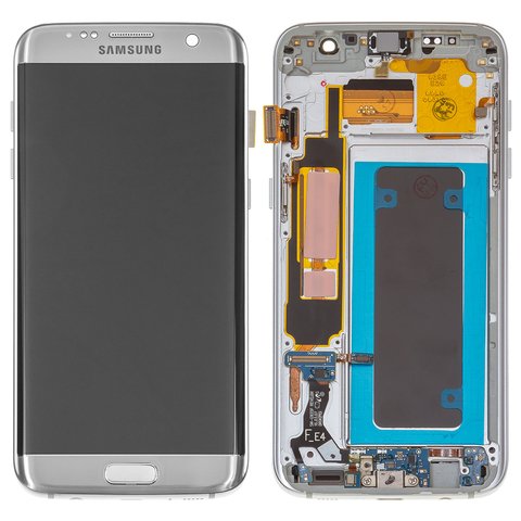 LCD compatible with Samsung G935 Galaxy S7 EDGE, silver, with frame, High Copy, OLED  