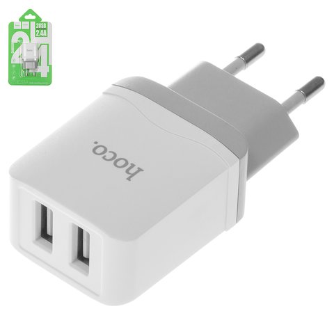 Adaptador de red Hoco C33A, 12 W, 220 V, Puerto 2 USB 5V 2,4A , blanco