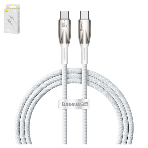 Cable USB Baseus Glimmer, 2xUSB tipo C, 100 cm, 100 W, blanco, #CADH000702