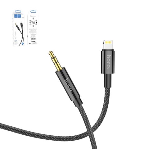 AUX cable Hoco UPA19, TRS 3.5 mm, Lightning, 100 cm, negro, con revestimiento de nylon, #6931474759924