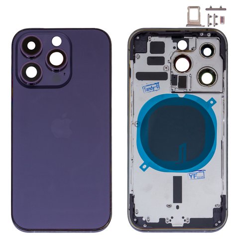Housing compatible with iPhone 14 Pro, purple, with SIM card holders, with side buttons, HC, Global, deep purple 