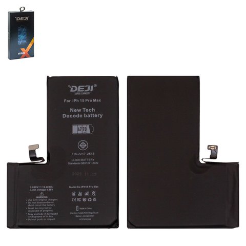 Batería Deji puede usarse con Apple iPhone 15 Pro Max, Li ion, 3.869 V, 4770 mAh, mayor capacidad, sin mensaje de error, decode battery
