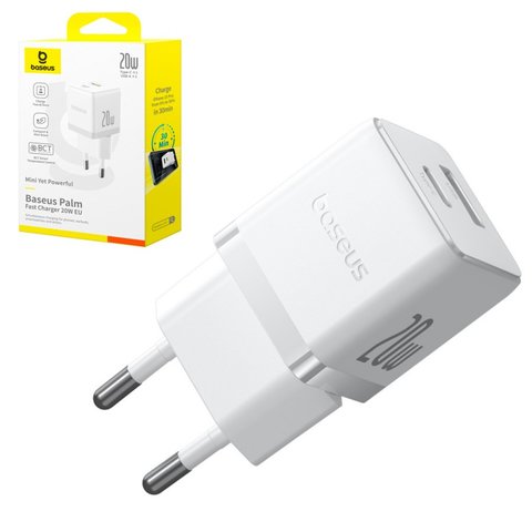 Сетевое зарядное устройство Baseus Palm, 20 Вт, Fast Charge, белый, 2 порта, #P10111608213 00