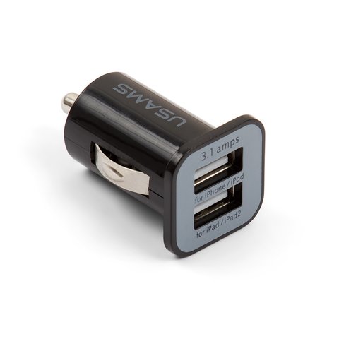 Car Charger, USB output 5V 1 A 2,1 A, universal, 12 V, black, 10.5 W 