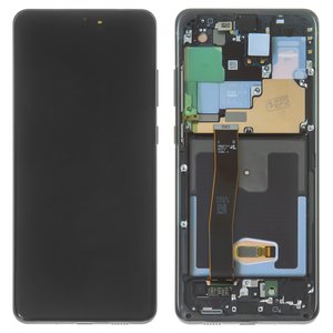 Дисплей для Samsung G988 Galaxy S20 Ultra, черный, с фронтальной камерой, с рамкой, Original PRC , cosmic black