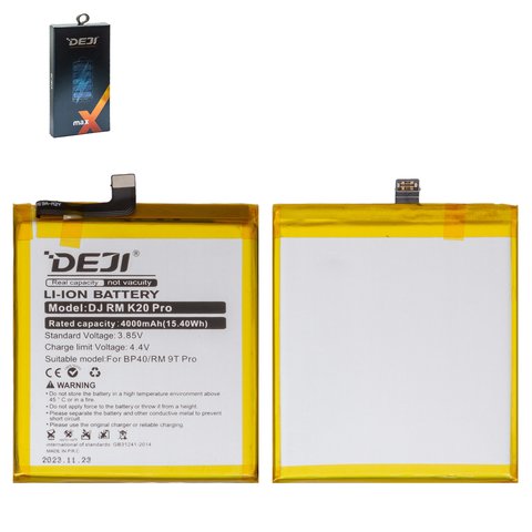 Batería Deji BP40 puede usarse con Xiaomi Mi 9T Pro, Redmi K20 Pro, Li ion, 3.85 V, 4000 mAh