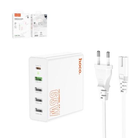 Adaptador de red Hoco C114A, 65 W, Power Delivery PD , blanco, con cable, 5 puertos, #6931474794970