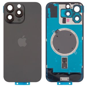 Panel trasero de carcasa puede usarse con iPhone 16 Pro Max, negra, con vidrio de cámara, Original PRC , black titanium