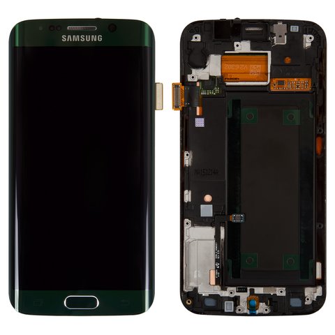 Дисплей для Samsung G925F Galaxy S6 EDGE, зеленый, с рамкой, Оригинал переклеено стекло , green emerald