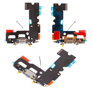 Шлейф для iPhone 7, коннектора наушников, коннектора зарядки, серый, с компонентами, HC