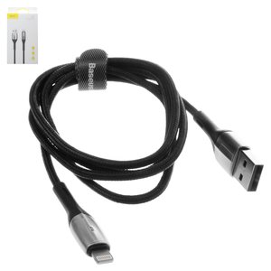 USB кабель Baseus Horizontal, USB тип A, Lightning, 100 см, 2,4 А, чорний, з індикатором, в нейлоновому обплетенні, #CALSP B01