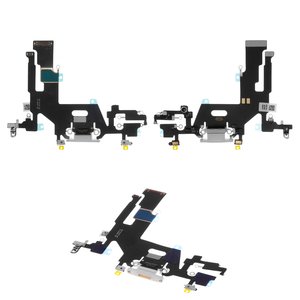 Шлейф для iPhone 11, конектора навушників, конектора зарядки, білий, з мікрофоном, High Copy