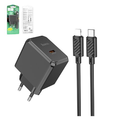 Сетевое зарядное устройство Hoco CS15A, 30 Вт, Power Delivery PD , черный, c кабелем USB тип C к Lightning для Apple, 1 порт, #6942007603966