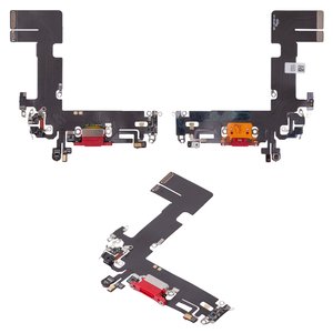 Шлейф для iPhone 13, коннектора зарядки, красный, с микрофоном, HC