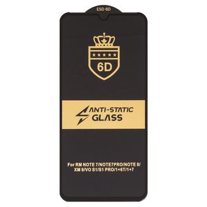 Защитное стекло ESD 6D для OnePlus 6T, 7; Xiaomi Mi 9, Mi 9 Lite, Mi CC9, Redmi 7, Redmi Note 7, Redmi Note 7 Pro, Redmi Note 8, совместимо с чехлом, Full Glue, Anti Static, без упаковки , черный