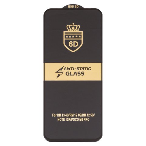 Захисне скло ESD 6D для Xiaomi Poco M6 4G, Poco M6 Pro 5G, Redmi 12, Redmi 12 5G, Redmi 13, Redmi 13 5G , Redmi 13x, Redmi Note 13R, сумісне з чохлом, Full Glue, Anti Static, без упаковки , чорний